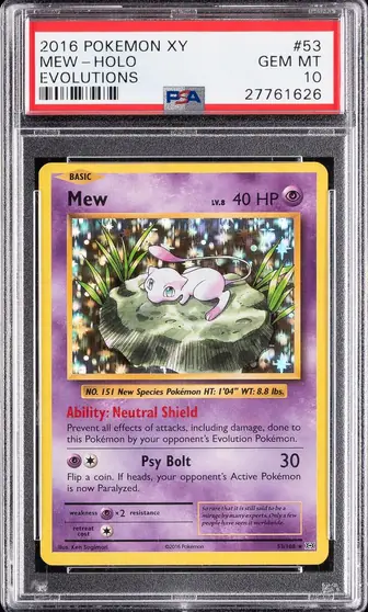 PSA 10 XY Evolutions Mew, cert 27761626